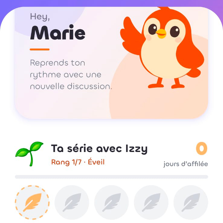 Écran progression Reezet — Marie, ta série avec Izzy